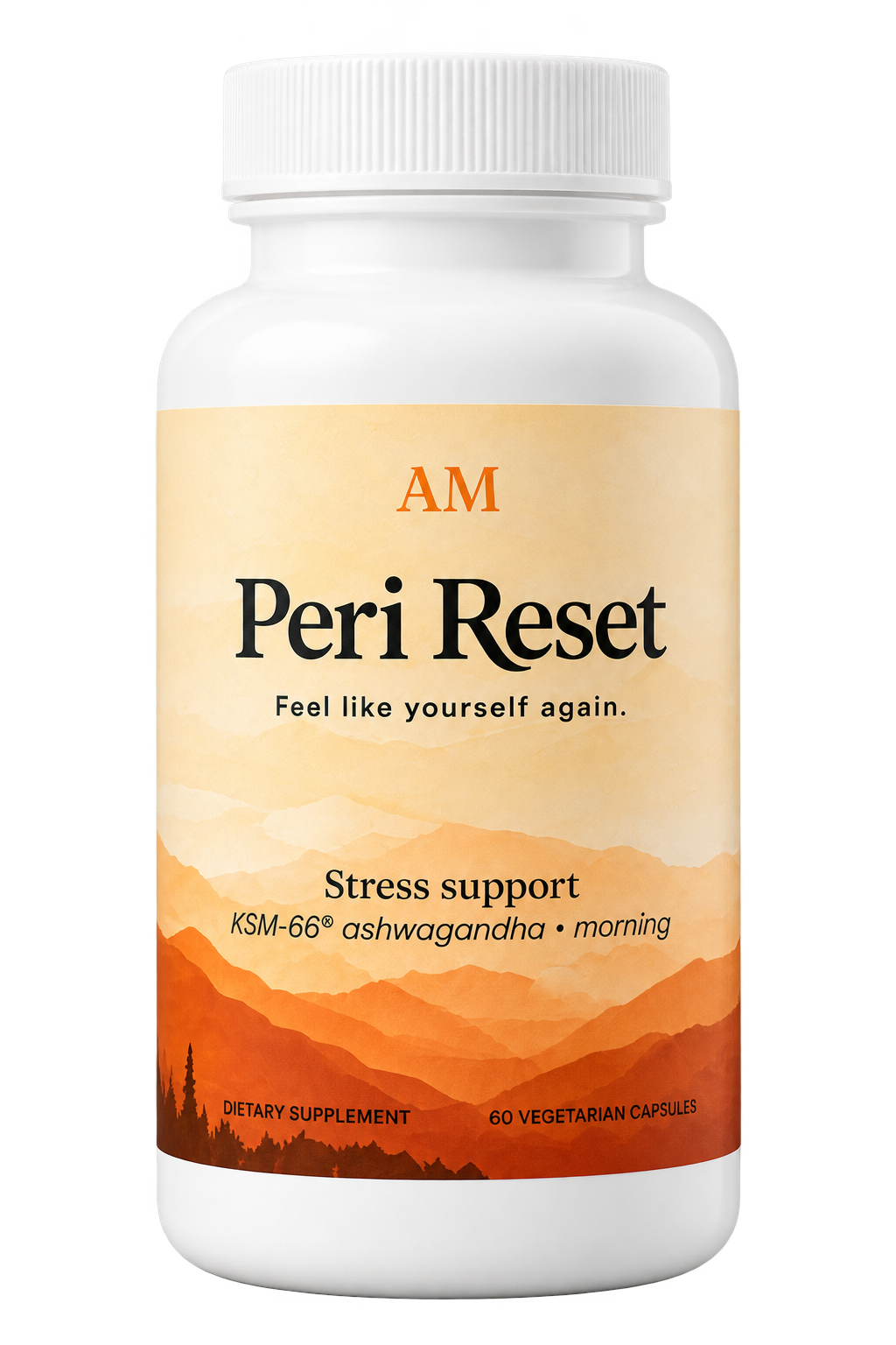 Peri Reset AM supplement bottle with ashwagandha for daytime stress
